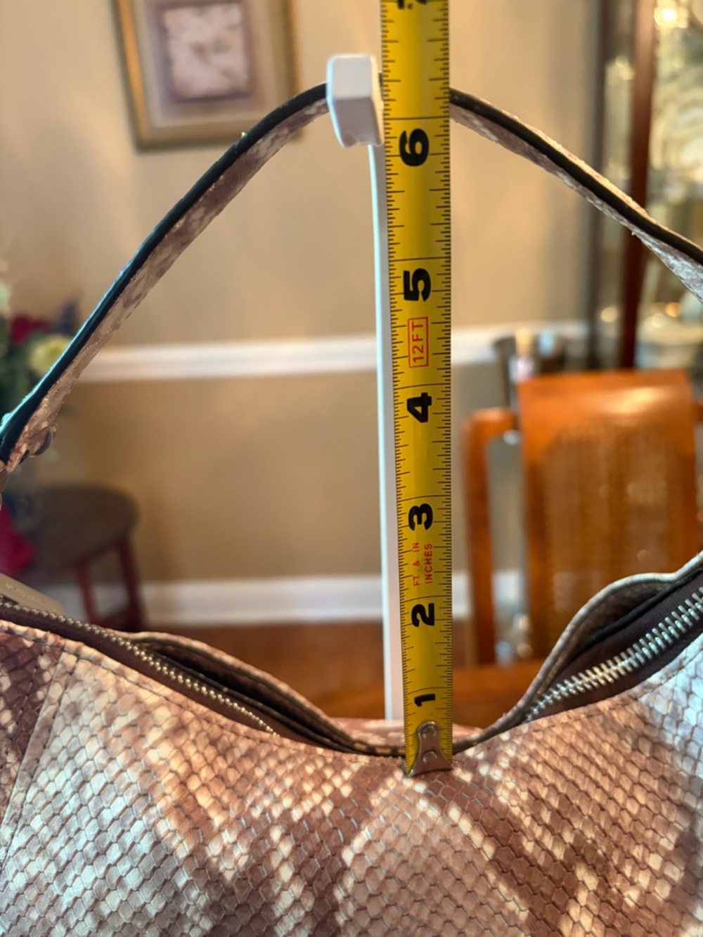 NWT Michael Kors Fulton Baguette Bag in (Dark Sand) Taupe Python-Print MSRP $339 - Picture 8 of 10